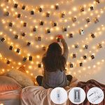 Augone 120 LED Photo Clip String Lights USB Plug in, 60 Photo Clips 12M/40Ft 8 Modes Photo Peg Fairy Lights for Bedroom Wedding Party Christmas Photo（Warm-White）