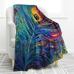 Jekeno Peacock Feathers Gifts Blanket for Women, Birthday Valentine's Day Gifts Throw Blankets for Adult Kid, Peacock Feathers Colorful Decor for Sofa Chair Bed Travelling Camping