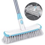 SEVENMAX Floor Scrub Brush with Long Handle, 2 in 1 Rubber Scraper and Brush with Stiff Bristles Adjustable Deck Brush Muti-Function Carpet Cleaning Brush for Bathroom, Tub, Tile, Grout