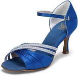 JIAJIA 20524 Women's Satin Sandals Flared Heel Latin Salsa Performance Dance Shoes Color Blue,Size 5.5 B(M) US/36 EU