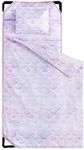 Wake In Cloud - Cot Nap Mat with Pillow and Blanket, for Toddler Kids Boys Girls in Daycare Kindergarten Preschool Pre K with Elastic Corner Straps, Mermaids Scales in Purple Lilac Pink