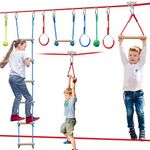 Ninja Warrior Obstacle Course for Kids，60ft Ninja Slackline-with 8 Pcs Accessories,Tree Protector & Carry Bag Ninja Course for Kids Outside
