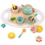 Wooden Tea Set Toys, Play Tea Party Set for Little Girls, Play Food Toys Tea Set for Kids Toddlers, Play Kitchen Accessories