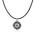 GAVU Men's Genuine Leather Stainless Steel Compass Surfer Necklace