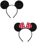 2 Pieces Black Mouse Ears on Alice Band, one with Red and White Polkadot Spotted Bow for Adults/Children Fancy Dress Costume Head Band Accessory Party Decoration Gift - Pack of 2