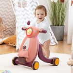 Maxmass Baby Walker, First Steps Toddler Walkers with Lockable Rear Wheel, Control Panel, Colorful Light and Ball Game, Sit to Stand Learning Walker for Boys Girls (Pink)