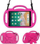 Surom Kids Case for iPad 9.7 2018/2017 - Light Weight Shockproof Handle Stand Case Cover with Shoulder Strap Lanyard for iPad 9.7 2018/2017 / iPad Air/iPad Air 2 - Rose Pink