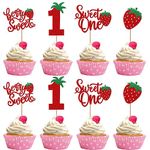 ZHUOWEISM 24 PCS Sweet One Cupcake Toppers Glitter First Birthday Strawberry Cupcake Picks for Fruit Baby Shower 1st Birthday Berry Sweet Cupcake Decorations Party Supplies Red