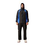 ZEEL Rain Coat for Men Waterproof for Bike Riders with Adjustable Hood along with inner pockets,Waterproof Raincoat with Polyester Jacket,Pants and Waterproof Drawstring Bag,AZ05 Black-Blue XXL