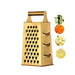 Cheese Grater Vegetable Slicer Stainless Steel with 4 Sides, 9.2 Inches Height Large Box Grater Best for Shredded Parmesan Cheese, Vegetables, Ginger and Fruits -Gold