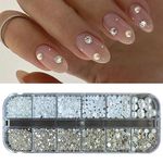 S.A.V.I 12-Grid 3D White Pearl Flatback Rhinestones - Crystal Gems for Nail Art DIY Manicure