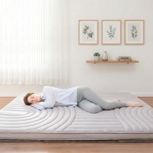 ZonLi Japanese Floor Futon Mattress Extra Thick, Vintage Striped Quilting Full Size, Mattress Topper Portable Sleeping Pad for Adults, Roll Up Tatami Mat