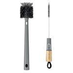 MR.SIGA Bottle Brush, 2 in 1 Straw Cleaner Brush with Bamboo Handle, Flexible Bottle Cleaner for Glasswares, Mugs, Straw, Glass Cup, Grey, brush head diameter 6centimetres(2.4 inches)