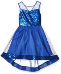 Amy Byer Girls' Dress with Illusion Bodice and Sequin Hem Special Occasion, Neon Cobalt, 18