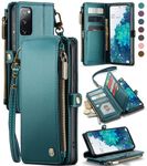 Defencase for Samsung Galaxy S20 FE 5G Case, RFID Blocking for Galaxy S20 FE 5G Case Wallet for Women Men with Card Holder, Zipper Magnetic Flip PU Leather for Samsung S20 FE 5G Phone Case, Blue Green