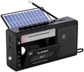 Audiobox Solar Rechargeable Bluetooth Cassette Player with Built-in LED Flashlight, Portable Retro Design, USB/TF Card/AUX Compatibility, Perfect for Camping and Travel