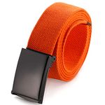 Cut To Fit Canvas Web Belt Size Up to 52" with Flip-Top Solid Black Military Buckle (Orange)