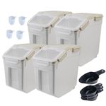 Uotyle 4Pack Large Flour Storage Container Bin, 25lb Airtight Rice Storage Containers with Wheels Seal Locking Lid, BPA Free with Measuring Cup&Scoop for Flour, Rice, Grain (Grey)