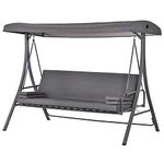 Outsunny 2-in-1 Garden Swing Seat 3 Seater, Outdoor Swing Chair with Adjustable Canopy, Garden Bench Lounger Hammock with Cushion, Pillow, Grey