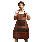 LINDSEY STREET Black Leather Apron with Pockets Leather Butchers Apron Bib Barista Baker Bartender BBQ Chef Barber Uniform (Brown - Black)