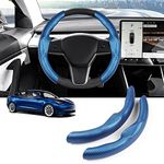 Canvcle Custom-Fit Steering Wheel Cover for Tesla, Telsa Model 3 / Y Carbon Fiber Steering Wheel Cover for Men/Women, Anti-Slip, Comfortable Grip, Breathable, Model 3 / Y Accessories (Blue)