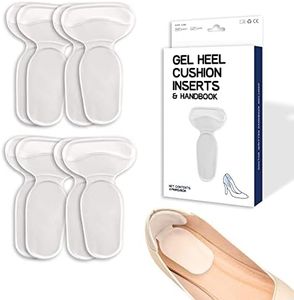 Doctor Developed Heel Inserts for Women and Men, Reusable Silicone Gel Heel Pads for Shoes That are Too Big/Loose Boots, High Heel Grips Blister Protectors Heel Cushions, Handbook Included (4 Pairs)
