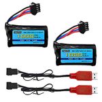 AMZZN 2PCS 7.4V 2S 1000mAh Lipo Battery SM-4P Plug with USB Charger for M416 Electric Gel Toy Gun Battery, DE85 EC16 RC Toy Car Model Off-Road Vehicle Battery (2PCS Battery+2 SUB)