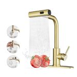 Gold Kitchen Faucets with Pull Down Sprayer,Waterfall Kitchen Sink Faucet,Commercial Utility Stainless Steel Kitchen Faucets,Single Handle Kitchen Sink Faucet with Pull Down Sprayer for 3 Function