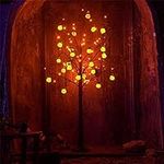 Twinkle Star 6FT Halloween Decorations Black Spooky Tree, Glittered with 96 LED Orange Lights and 24 Pumpkins, 24V 3.6W Low Voltage Lighted Artificial Tree for Indoor Holiday Party All Saints Day