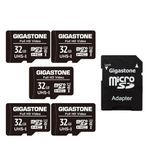 Gigastone 32GB Memory Card Pack of 5 Cards, High Read Speed up to 90MB/s. Ideal for Full HD Video Drone Camera, U1 C10 Micro SDHC UHS-I with 2 Mini Cases and 1 SD Adapter.