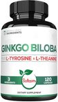 1000mg Ginkgo Biloba Supplements with L-Tyrosine, L-Theanine - 120 Capsules for 2-Month Supply - Support Focus, Mermory Function, Brain Health & Vision Quality