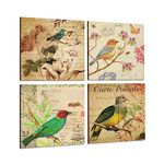 PAPER PLANE DESIGN Birds Vintage Style Ethnic Framed Painting Poster For Wall Decor Set of 4 Brown Framed Art Decoration (BIRDS5)