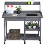 Topeakmart Potting Benches Tables Garden Potters Work Bench Station Planting Bench Solid Wood Outdoor Gray 45.2 x 17.7 x 47.6? (L x W x H)