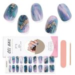 EBANKU 20PCS Semi Gel Nail Strips, Blue Marble Gel Nail Stickers Long Lasting Gel Strips for Nails UV Gel Nail Stickers with Nail File & Wooden Stick for Women Manicure