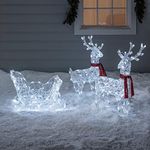 Lights4fun Christmas Battery Operated Figure Light Up Acrylic Reindeer & Sleigh Garden Decoration with 240 White LEDs & Timer for Indoor and Outdoor Use