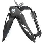 AMVIGOR Multitool Carabiner with Pocket Knife,EDC Carabiner Knives with Window Breaker,Bottle Opener and Screwdriver for Men, Survival Gear for Outdoor Camping Hiking(Black)