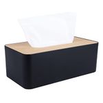 Tissue Box Cover,Tissue Holders,Tissue Box Holder for Bathrooms,Bamboo Cover Plate,Home and Office,9.7 * 5 * 3.6in (Black)