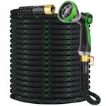 Non-Expanding Garden Hose 50 ft, Flexible Ultra Lightweight Water Hose With 10-Pattern Thumb Nozzle, Leak-Proof, Kink-Free Hose, Durable 3750d Fabric & Extra Strong Connector, Portable Storage Straps