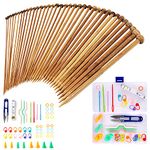 Exquiss Bamboo Knitting Needles Set-36pcs Single Pointed Wooden Knitting Needles, 9 Inches Length Knitting Supplies for Beginners (18 Sizes: 2.0 mm-10.0 mm) + Weaving Tools Knitting Kits