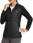 BALEAF Women's Running Winter Jacket with Hood Warm Lightweight Insulated Hybrid Jackets Puffer Zip Pockets Hiking Skiing Black XL