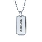 Bling Jewelry Men's Large Personalized Engravable Military Army Dog Tag Pendant Necklace for Men Polished Silver Tone Stainless Steel Beveled Edge with Bead Ball Chain 24 Inch Custom Engraved