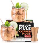 Benicci Moscow Mule Copper Mugs - Set of 2, 100% HANDCRAFTED - Food Safe Pure Solid Copper Mugs - 16 oz Gift Set with Premium Quality Cocktail Copper Straws, Straw Cleaning Brush and Jigger!