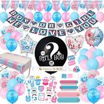 Gender Reveal Party Supplies - (200 Pieces) 36 Inch Reveal Balloon, Boy or Girl Banner, Mommy To Be Sash, Baby Shower Decorations, Foil Balloons and Boy Or Girl Balloons, Team Girl & Boy Stickers, Cake Topper Much More