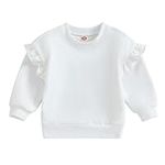 Geagodelia Toddler Baby Girl Clothes Outfits Ruffle Long Sleeve Loose Sweatshirt Basic Fall Crewneck Solid Sweater Shirt (White, 6-12 Months)