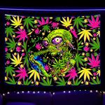 Lacoiime Trippy Cannabis Tapestry, Cool Green Psychedelic Weed Alien Tapestry, Psychedelic Tie Dye Stoner Tapestry, Men Aesthetic Hippie Wall Art Poster for Dorm Home Decor 60 X 40 IN