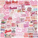 50Pcs Pink Book Stickers, Cute Bookish Decals for Kindle Girls Women Book Lovers, Aesthetic Vinyl Waterproof Booktok Love Reading Stickers Packs for Laptops Scrapbook Journal