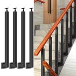 Square Stair Baluster Black Metal Railing Post Indoor- 270° Adjustable Metal Railing Spindles with Flat Bracket Base and Screws Kits; Black Iron Posts are Suitable for Deck, Balcony, Stair