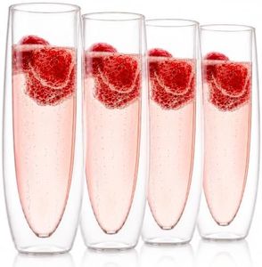 Eparé Stemless Champagne Flutes Glass - Set of 4 Double Wall Champagne Glasses for Mimosas, Prosecco - Lightweight Glass Stemless Flute Glasses for Mothers Day Celebrations