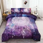 Meeting Story 3Pcs Galaxy Dream Catcher Mandala Bohemian Quilt Bedding Comforter Set for Teens Girls Adults (Galaxy-Purple, Full)