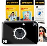 Kodak Printomatic+ Full Color Instant Print Digital Camera (Black) 75 Sheets Bundle, 10MP, RGB LED Indicator, Prints On Zink 2x3 Sticky-Back Photo Paper
